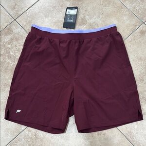 Fabletics Men's Burgundy Athletic 7 inch Shorts with Lavender Waistband NWT